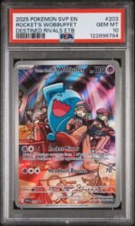 2025 Pokemon Scarlet and Violet Black Star Promo Destined Rivals Elite Trainer Box Team Rocket's Wobbuffet #203 PSA 10